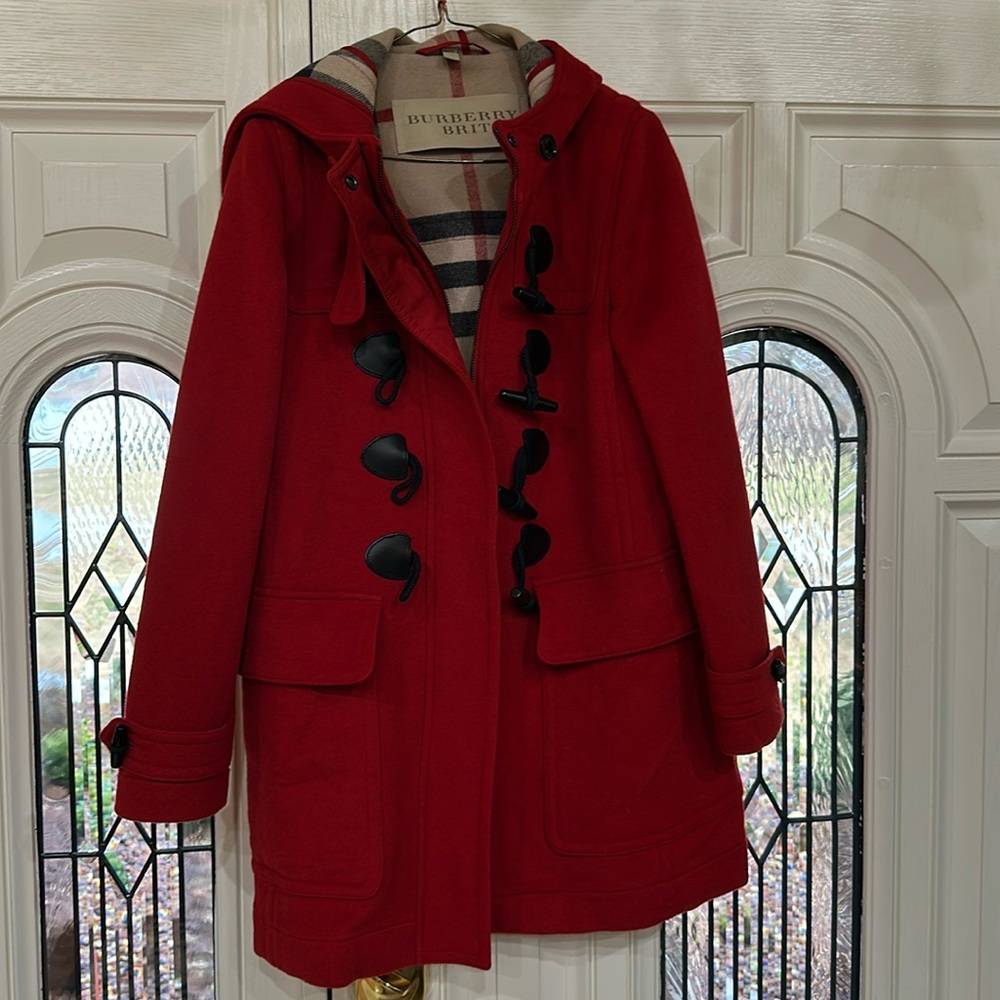 Authentic Burberry Brit Finsdale Red Wool Duffle Coat. US size 8